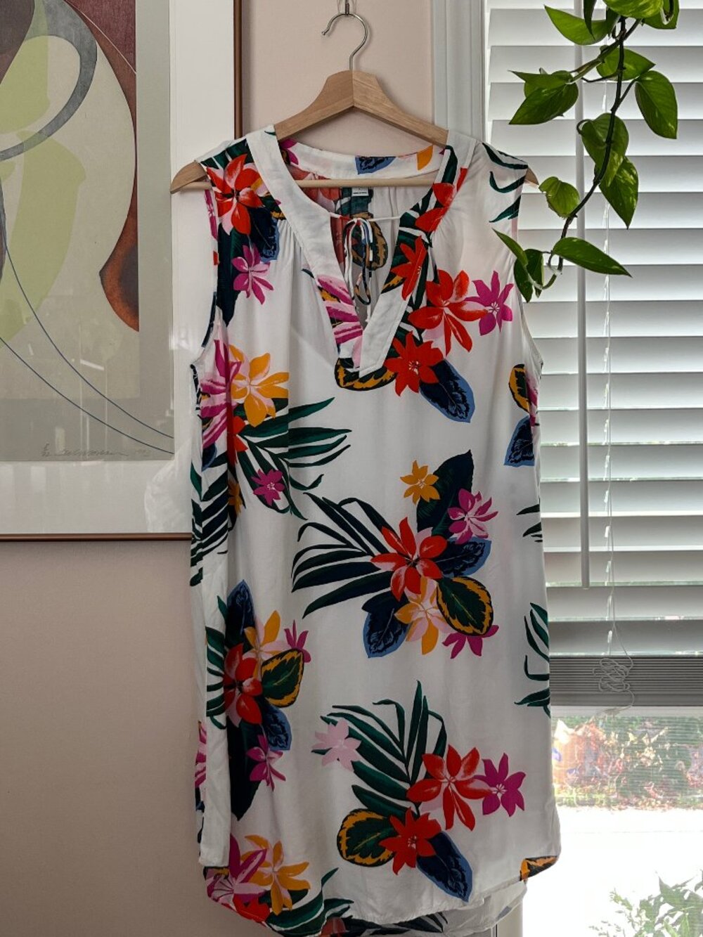 Old Navy White Tropical Floral Print Sleeveless Shift Dress